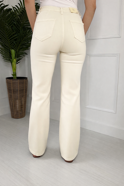 Paige Cream Denim High Rise Jeans With Military Gold Buttons