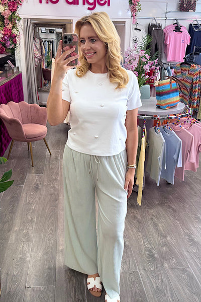 White T-shirt With Pearl Hearts
Regular price