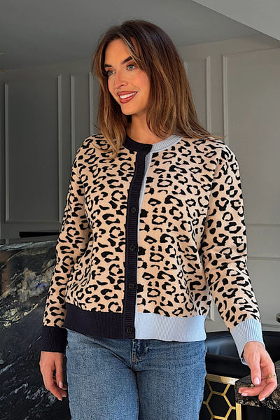 Loretta Leopard Contrast Cuff Cardigan
