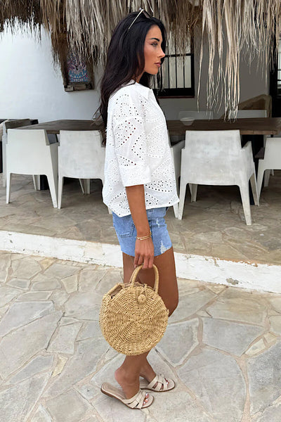 White Broderie Short Sleeve Shirt