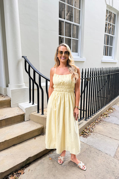Abbey Ruched Sundress In Lemon
