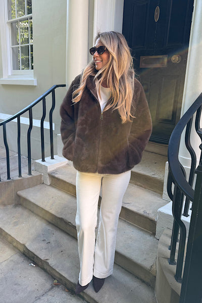 Eden Fux Fur Hooded Jacket In Chocolate