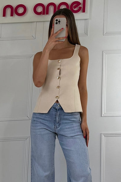 Stone Knit Shell Button Waistcoat