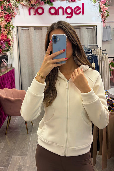 Cream Soft Full Zip Hooded Active Jacket