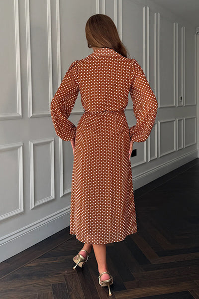 Kaya Brown Spot Print Midi Shirt Dress