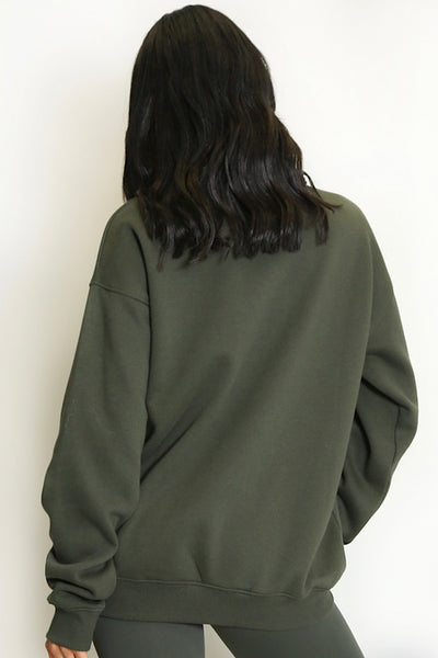 Khaki Vancouver Slogan Zip Sweatshirt