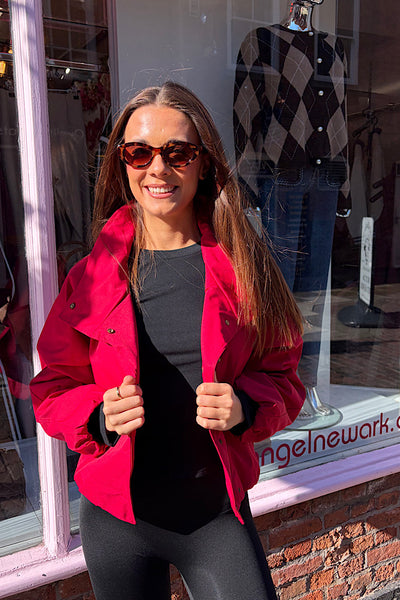 Nadine Red Funnel Neck Wind Breaker Jacket
