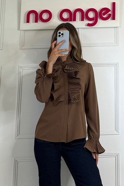 Marcie Chocolate Frill Blouse