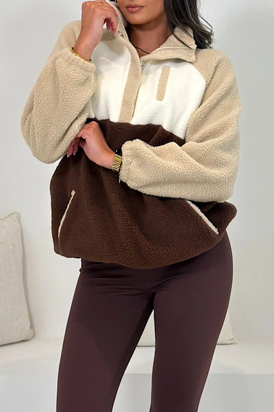 Tala Contrast Panel 3/4 Zip Fleece Brown