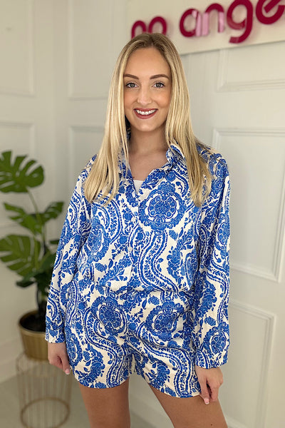 Eden Blue Printed Shirt & Short Set