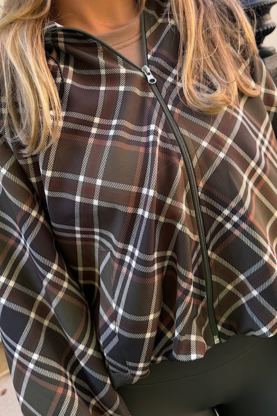 Emma Plaid Check Hooded Jacket In Khaki