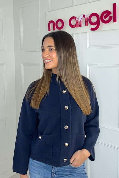 Nieve Navy Patch Pocket Cardigan