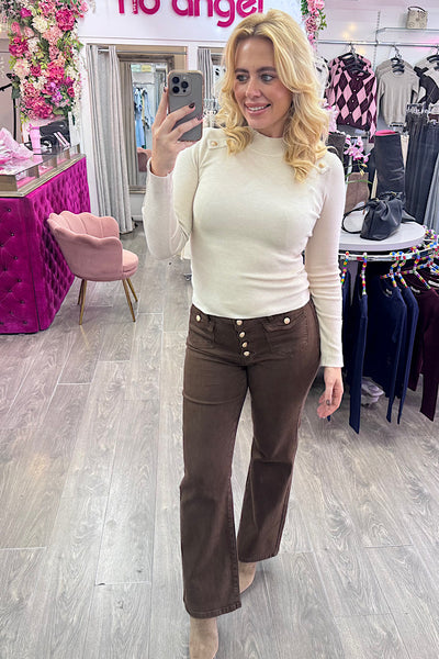 Nellie Chocolate Patch Pocket Front Jean