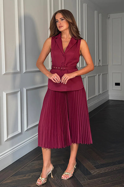 Agatha Pleated Skirt With Waistcoat Midi Dress