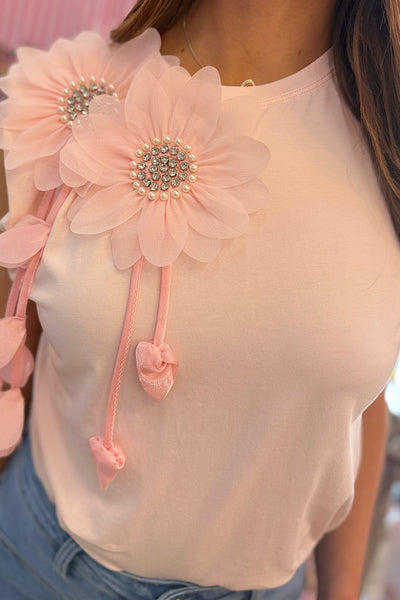 Emily Corsage Embellished Top In Nude Pink