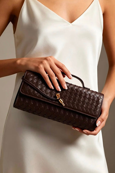 Woven Clutch In Chocolate Brown