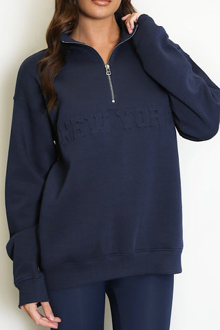 Navy NEW YORK Slogan Zip Sweatshirt
