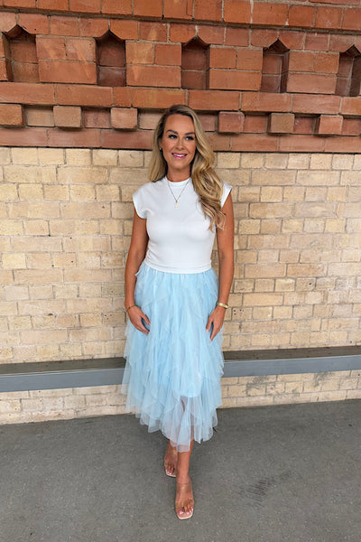 Beau Layered Tulle Midi Dress In Blue