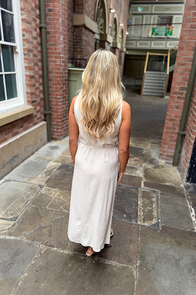 Scarlett Linen Midi Dress In Stone