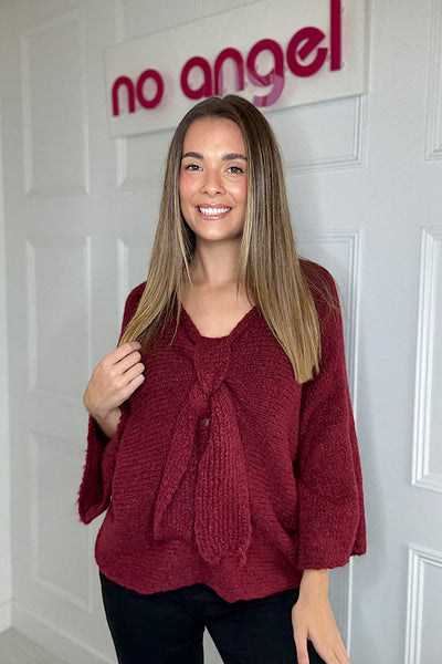 Daisy Bow Jumper In Burgundy