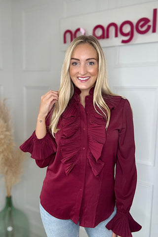 Marcie Wine Frill Blouse