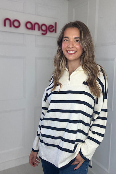 Stripe 1/4 Zip Jumper In Cream