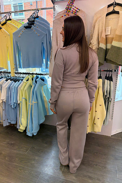Alicia Taupe Popper Top And Jogger Co-ord