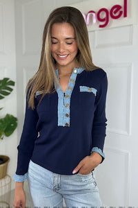 Navy & Denim Trim Jumper