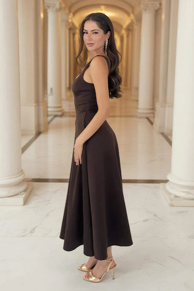 Chocolate Square Neck A-Line Dress