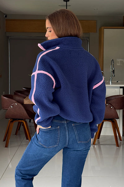 Lulu Contrast 1/4 Zip Fleece In Navy