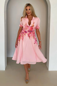 Holland Belted Pink Floral Print Dress