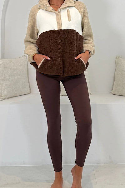 Tala Contrast Panel 3/4 Zip Fleece Brown
