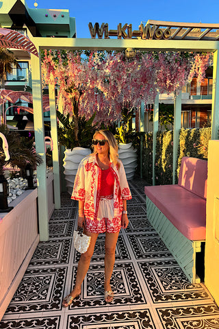 Ibiza Embroidered Red & Cream Shirt & Shorts Set