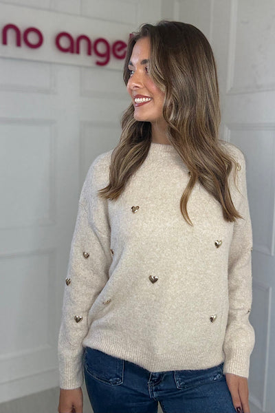 Oatmeal Gold Heart Detail Jumper