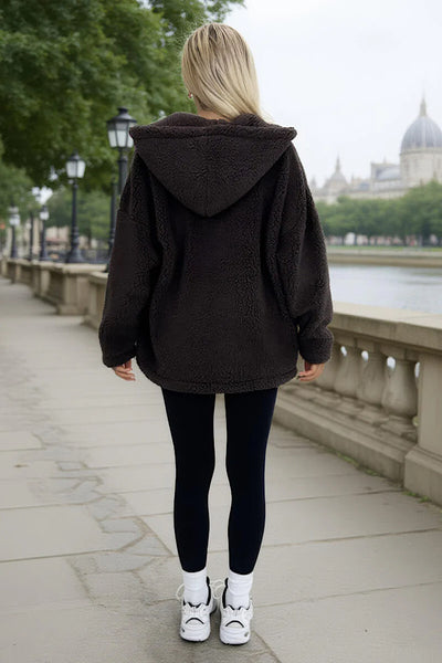 Chocolate Pocket Hooded Teddy Jacket