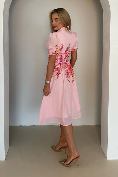 Holland Belted Pink Floral Print Dress