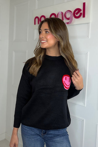 Good Vibes Black Jumper With Pink