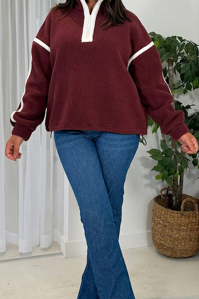 Mimi Contrast 3/4 Zip Fleece In Wine