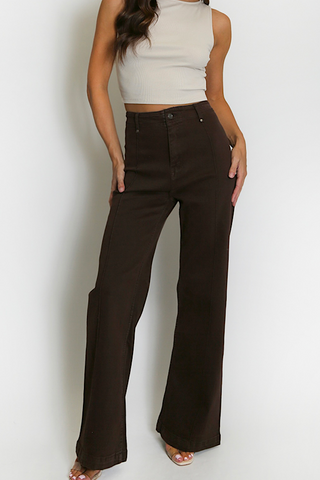 Chocolate Brown Stretch Wide Leg Jeans