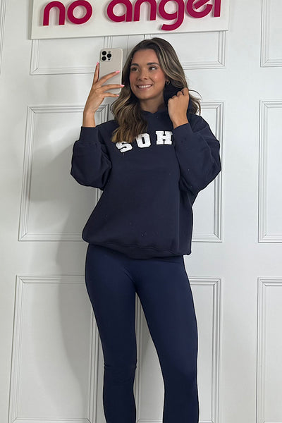 SOHO Slogan Hoodie In Navy
