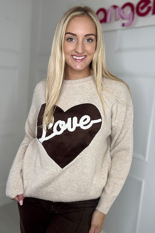 Love Heart Jumper In Oatmeal