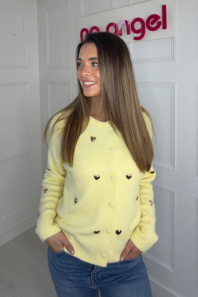 Imogen Gold Heart Cardigan In Lemon