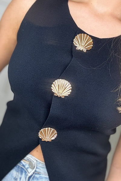 Shell Gold Waistcoat In Black