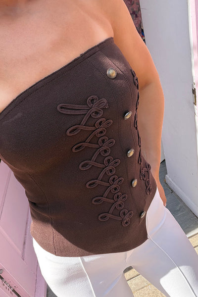 Chocolate Bandeau Top With Braid Detail