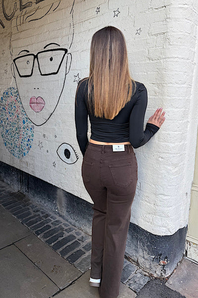 Nieve Stretch Wide Leg Chocolate Jeans