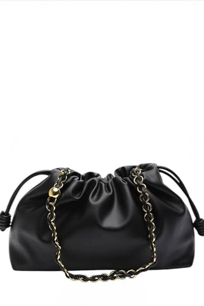 Faux Leather Drawstring Bag In Black