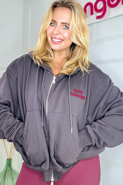 RIVE GAUCHE Oversized Zip Hoodie In Dark Grey