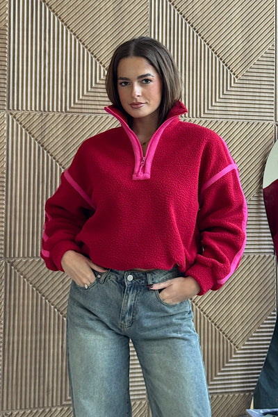 Lulu 1/4 Zip Fleece In Red