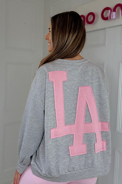 LA sweatshirt In Grey Marl And Pink