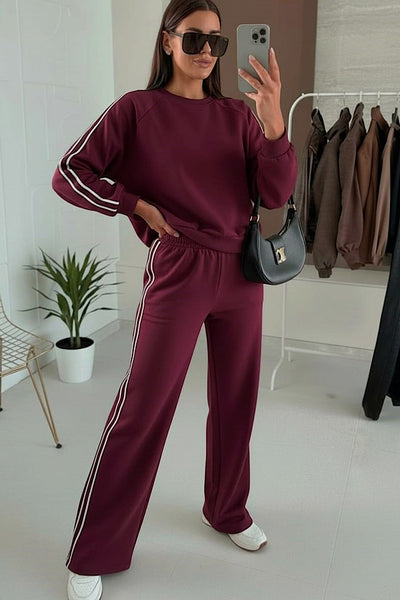 Madeline Stripe Arm Co-ord In Burgundy